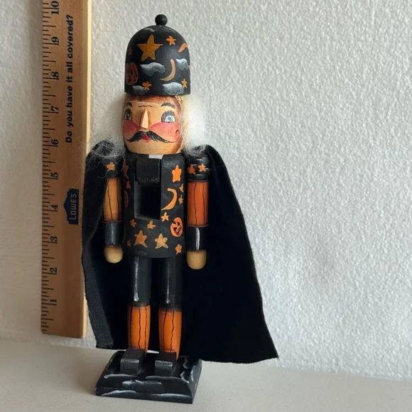 Rare Vintage 10” Nutcracker Handpainted face Halloween Decor Black Orange
